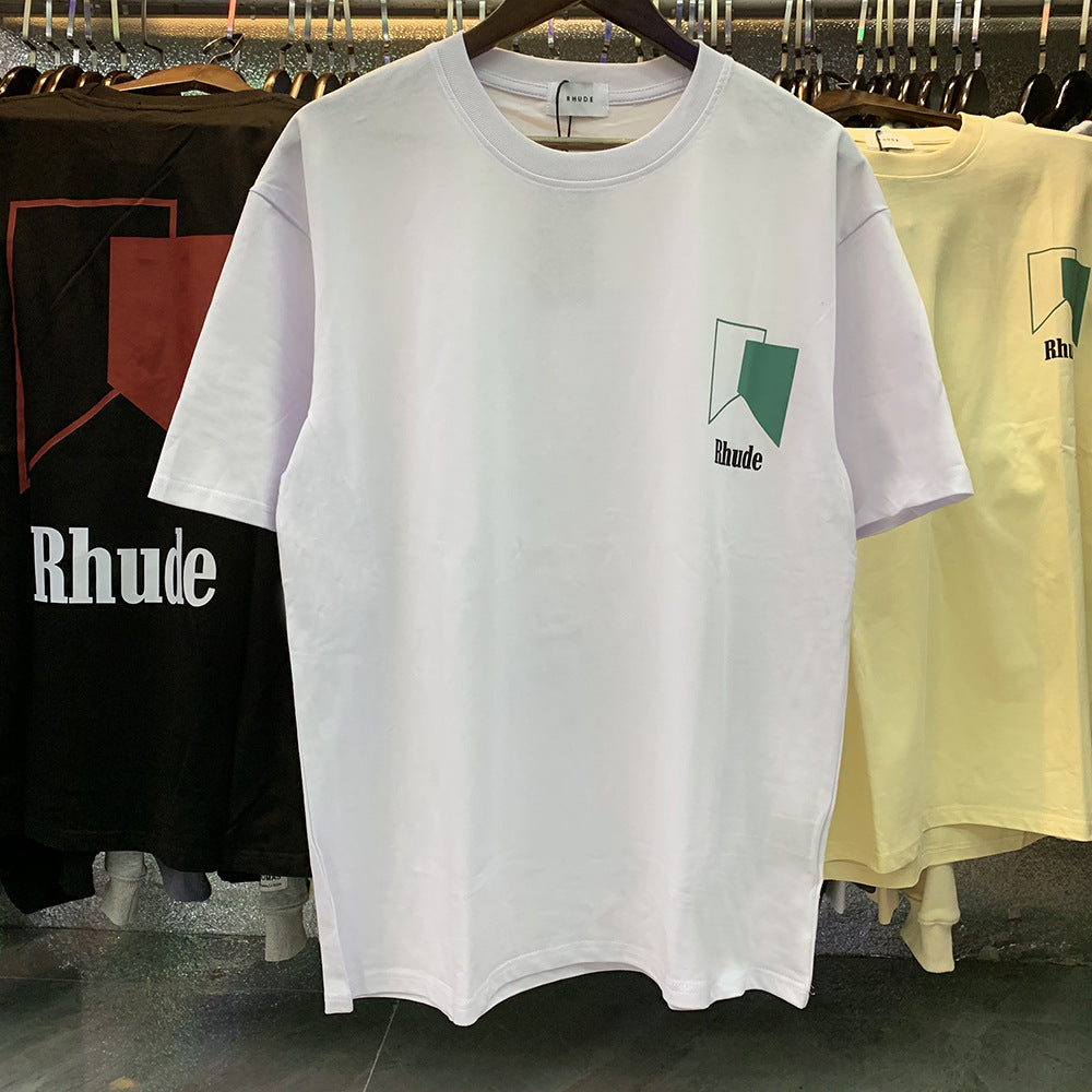 Rhude T-shirt Micro Standard Geometric Square Color Matching Printed Short Sleeve T-shirt