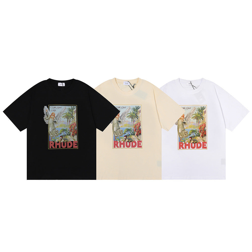 Rhude T-shirt Micro Label Angel Letter Print Short Sleeve T-shirt