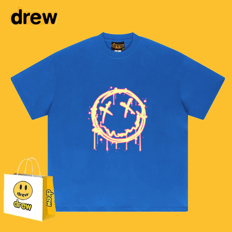 Drew T-shirts Flame Smiley Face Short Sleeve Print