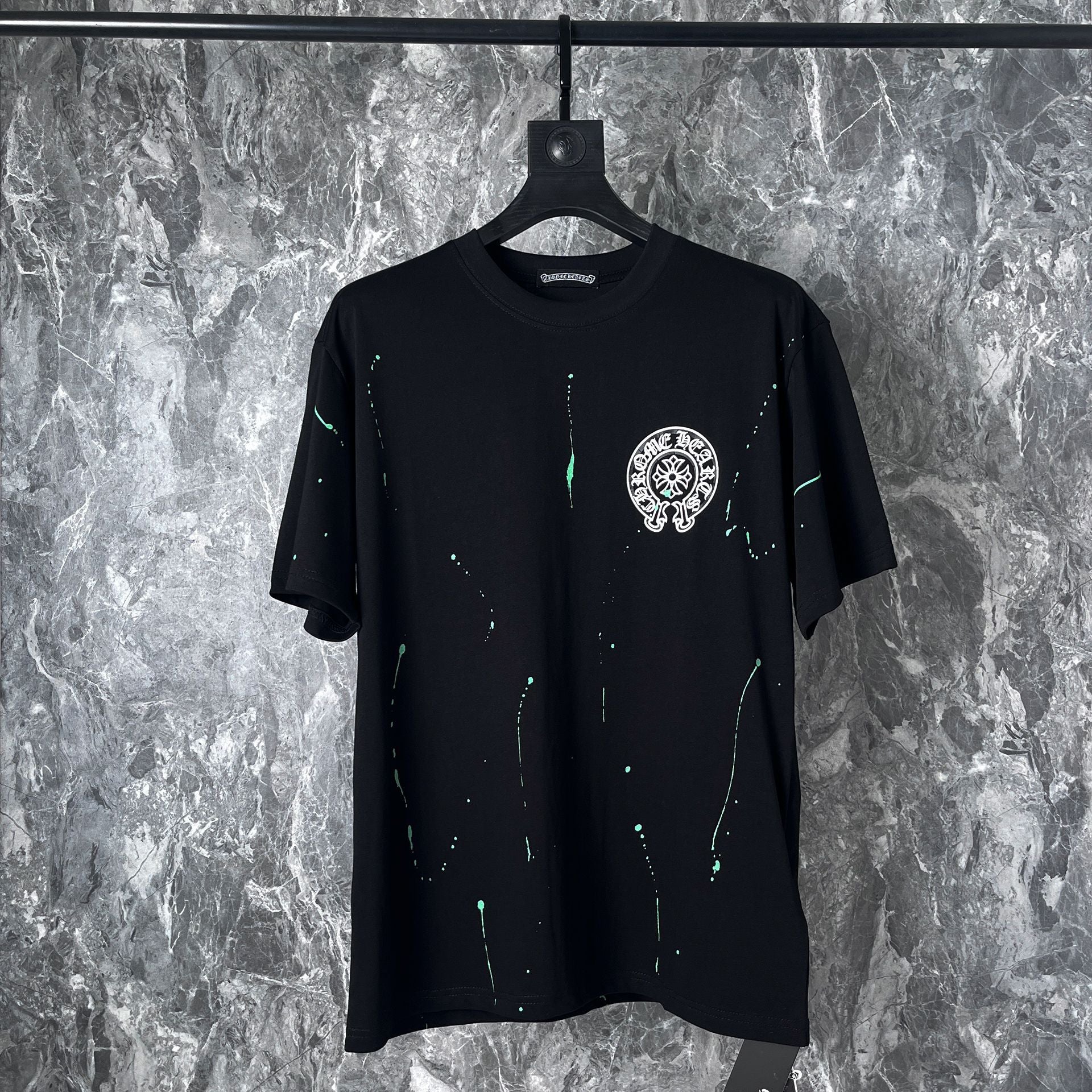 Chrome Heart T Shirts Cross Leather Print Short Sleeve T-Shirt Loose