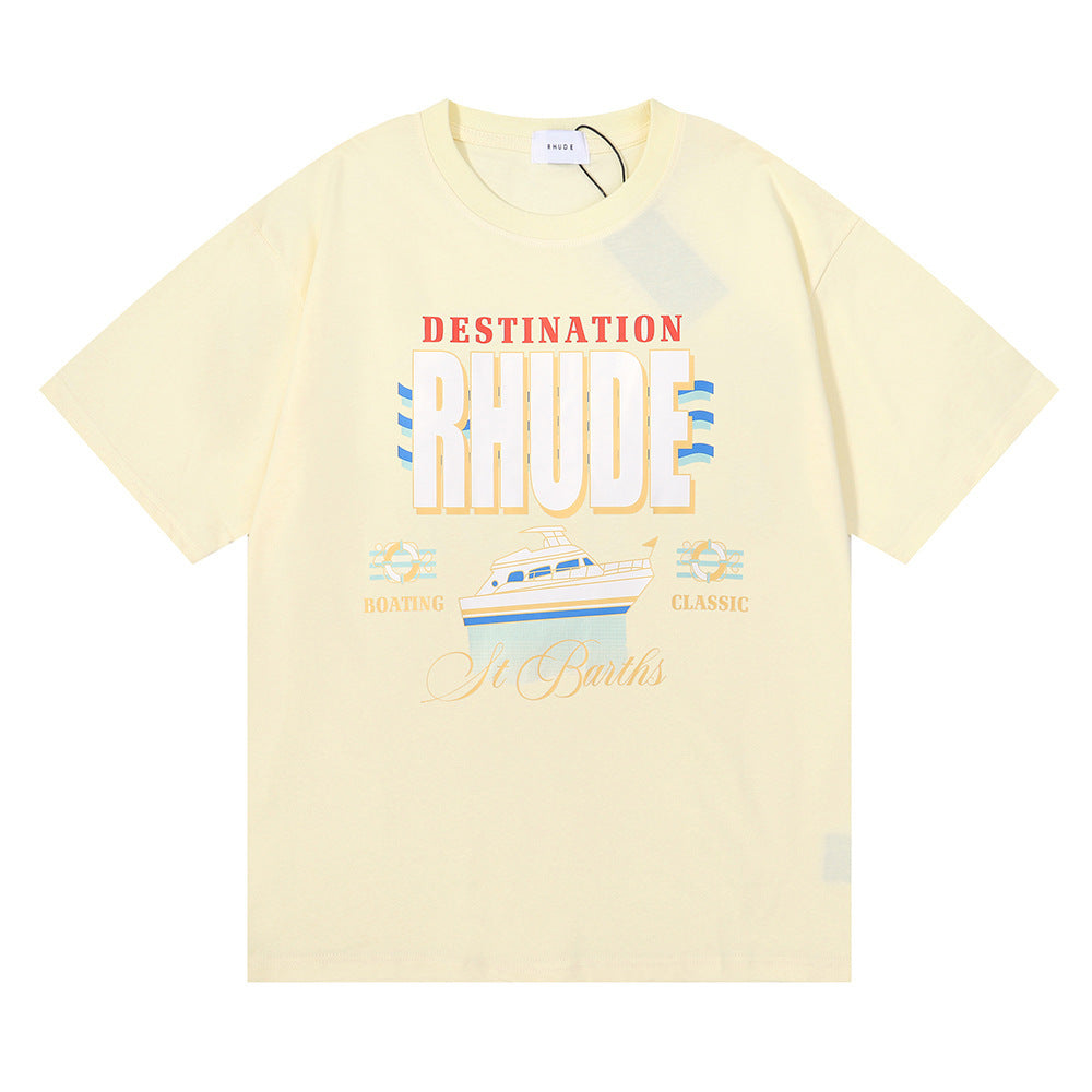 Rhude T-shirt Micro Label Yacht Print Short Sleeve T-shirt