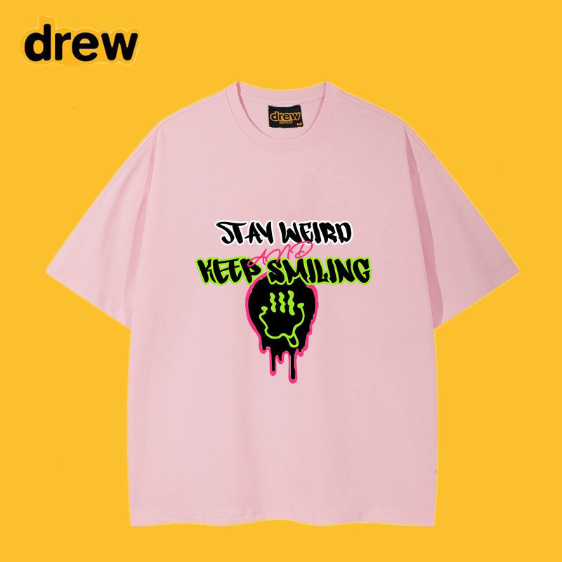 Drew T-shirts Funny Smiling Face Short Sleeve Printed T-shirt