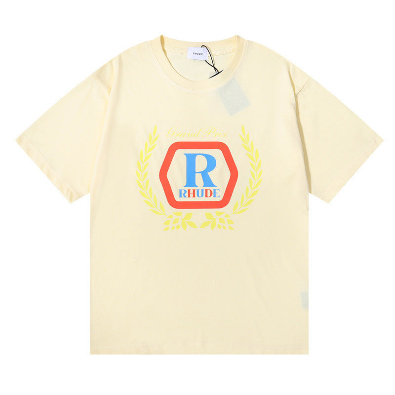 Rhude T-shirt Micro Label Wheat Ear Letter Print Short Sleeve T-shirt
