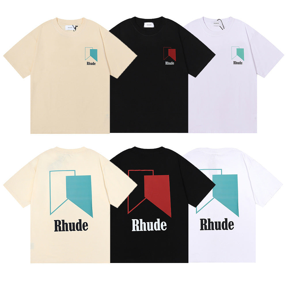 Rhude T-shirt Micro Standard Geometric Square Color Matching Printed Short Sleeve T-shirt