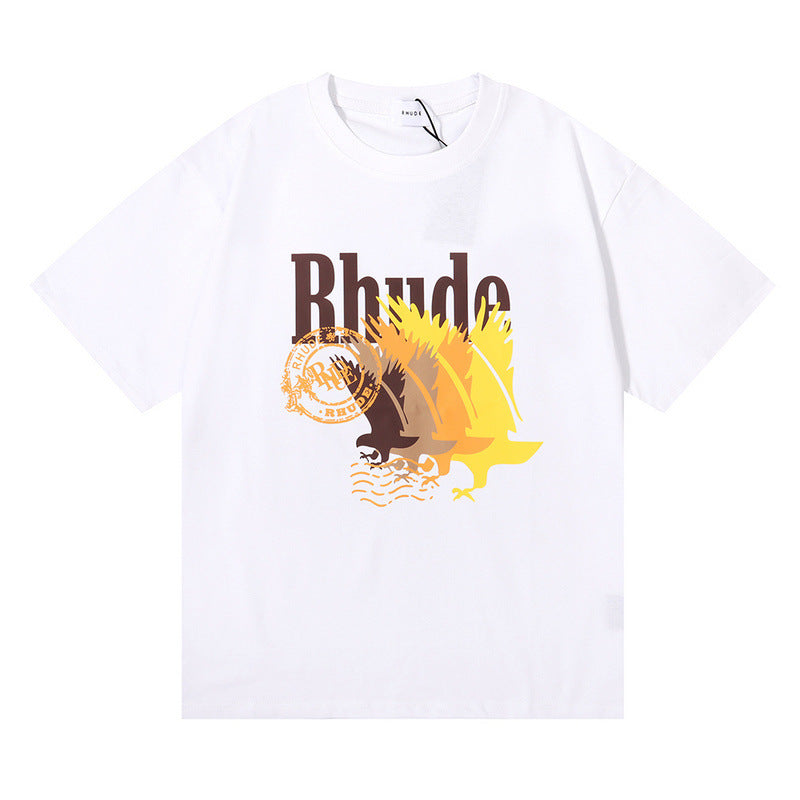 Rhude T-shirt gradual change color bird print short sleeve T-shirt