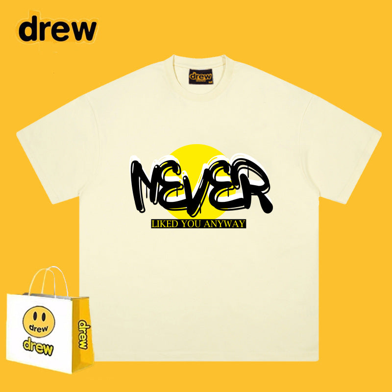 Drew T-shirts Smiley Face Short Sleeve Loose round Neck Short Sleeve