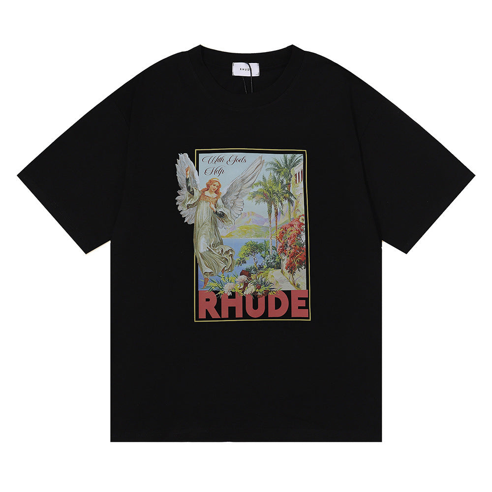Rhude T-shirt Micro Label Angel Letter Print Short Sleeve T-shirt