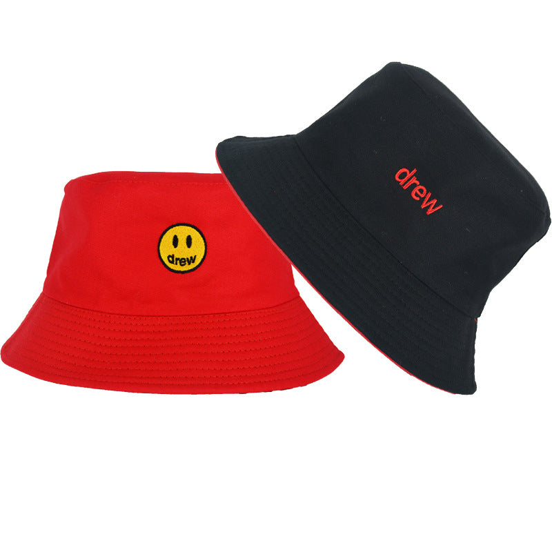Drew House Justin Bieber Hat Bucket Hat Fishing Cap Cotton Print Fisherman Hat Smiling Face Bucket Hat Female Summer Outdoor Sun Hat