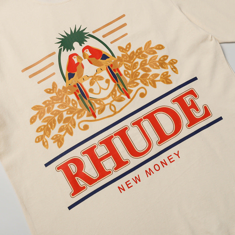 Rhude T-shirt Parrot Wheat Ear Letter Print Short Sleeve T-shirt