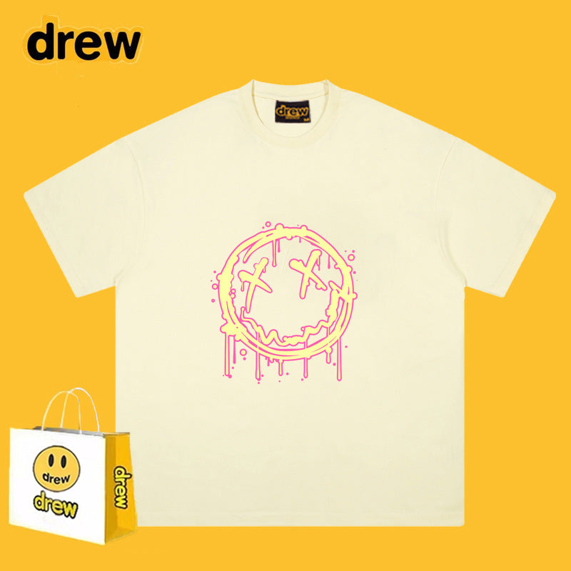 Drew T-shirts Flame Smiley Face Short Sleeve Print