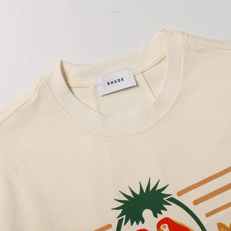 Rhude T-shirt Parrot Wheat Ear Letter Print Short Sleeve T-shirt
