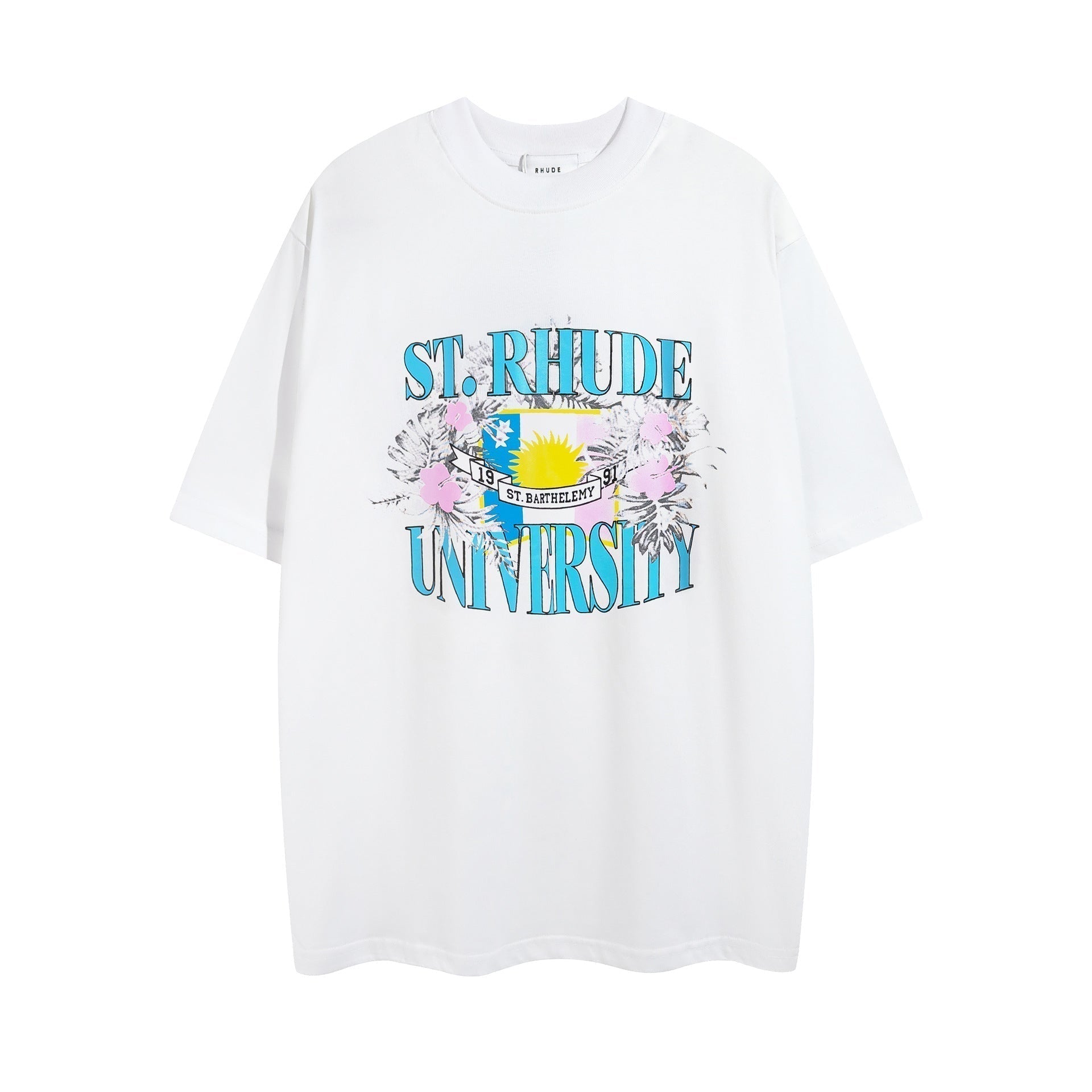 Rhude T-shirt Micro Label Flower Letter Print Pattern Short Sleeve T-shirt