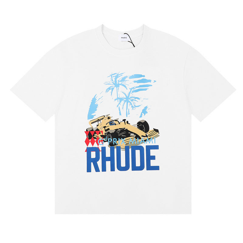 Rhude T-shirt Racing Formula Letter Logo Pattern Short Sleeve T-shirt