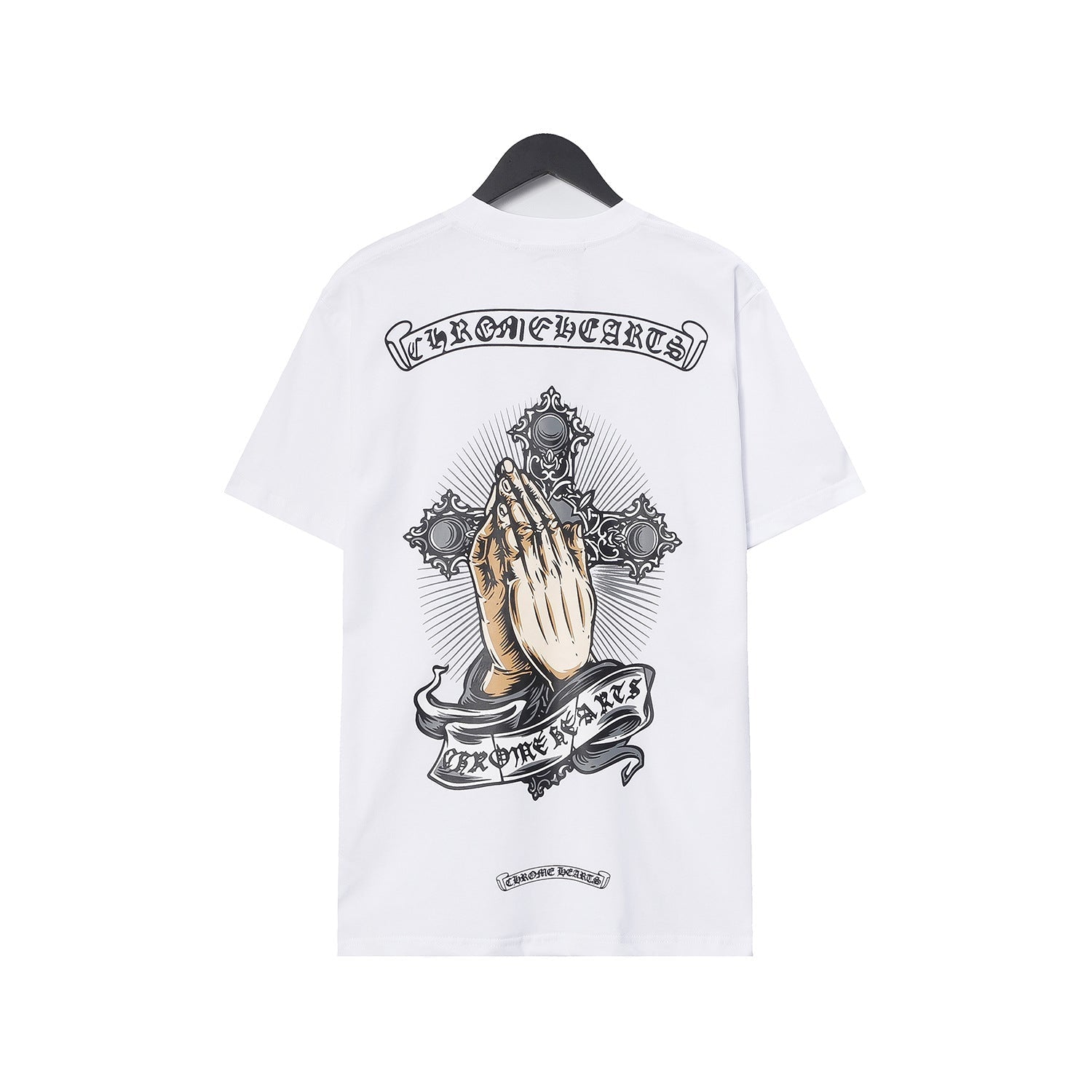 Chrome Heart T Shirts Croix Hands Ribbon Cross