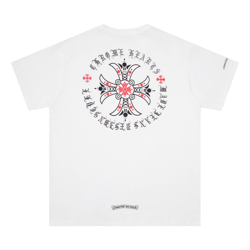 Chrome Heart T Shirts Red Cross Sanskrit Letter Short Sleeve T-Shirt