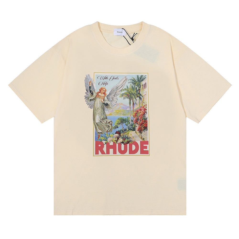 Rhude T-shirt Micro Label Angel Letter Print Short Sleeve T-shirt
