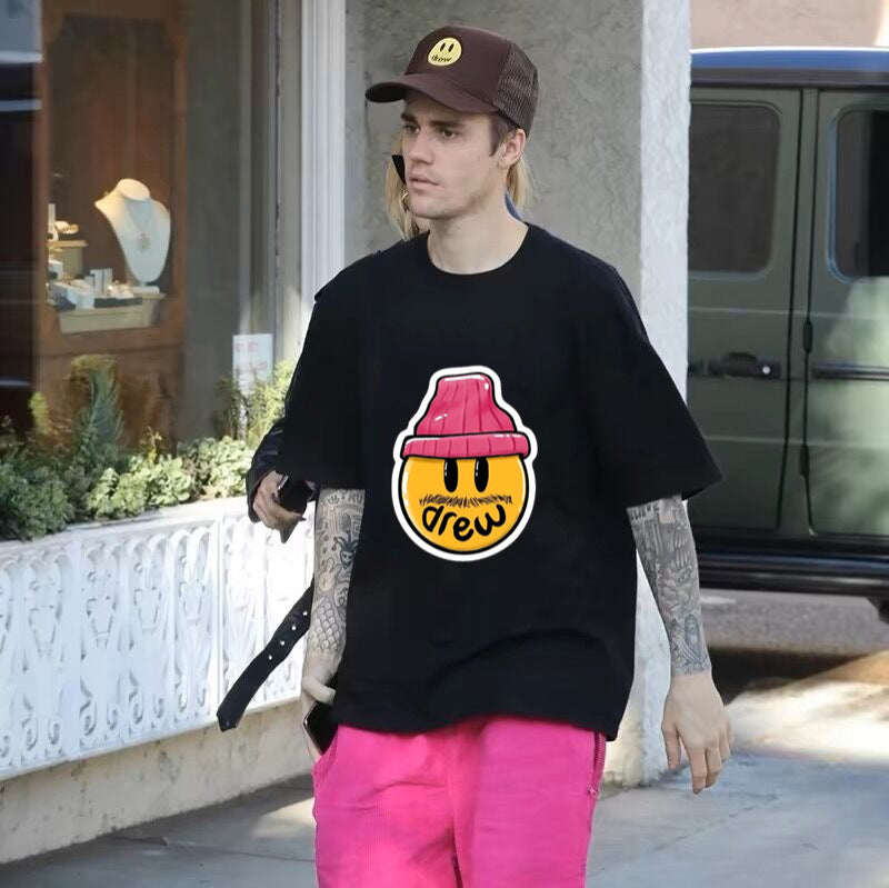 Drew T-shirts Smiley Red Hat Printed T-shirt