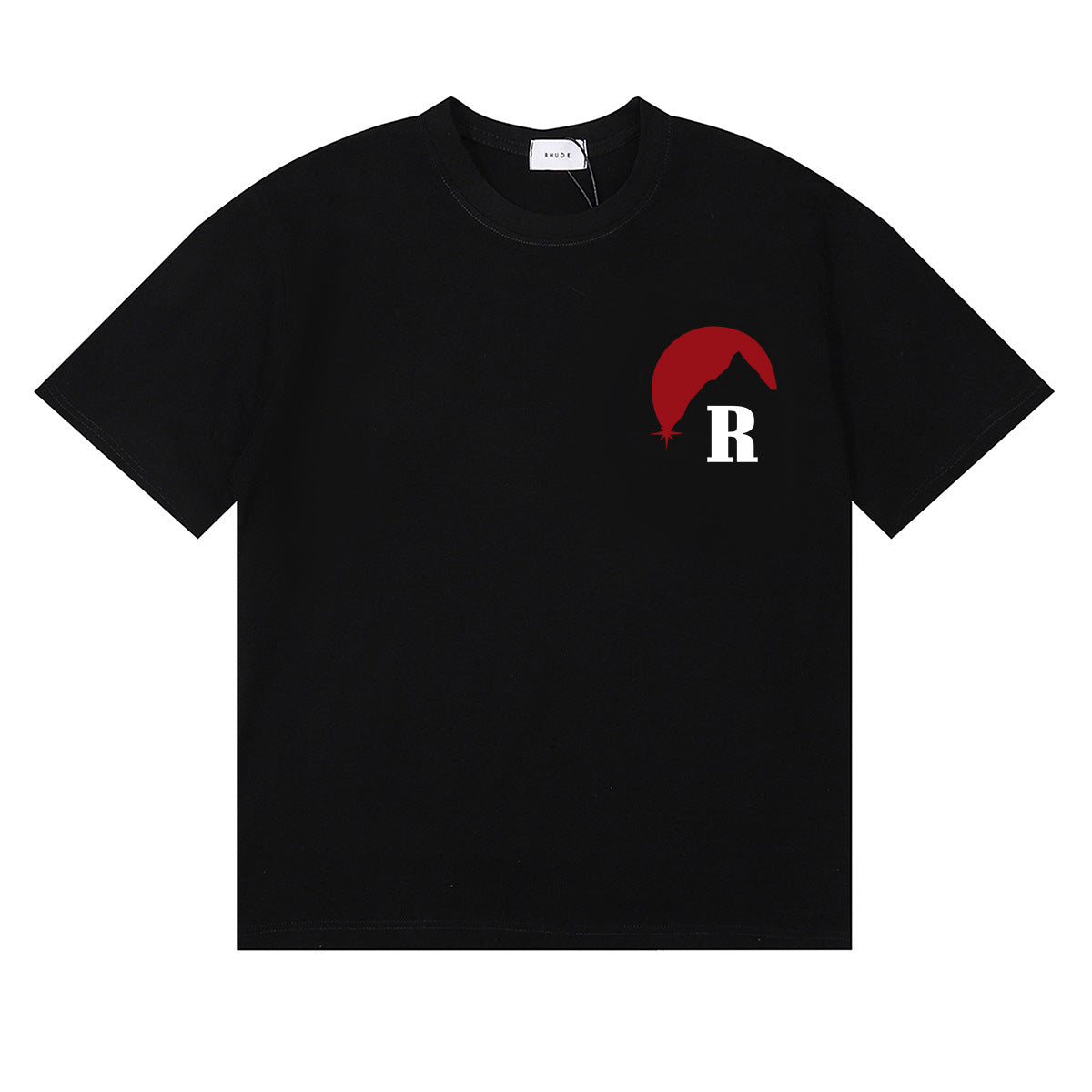 Rhude T-shirt Letter Snow Mountain Sunset Pattern Short Sleeve T-shirt