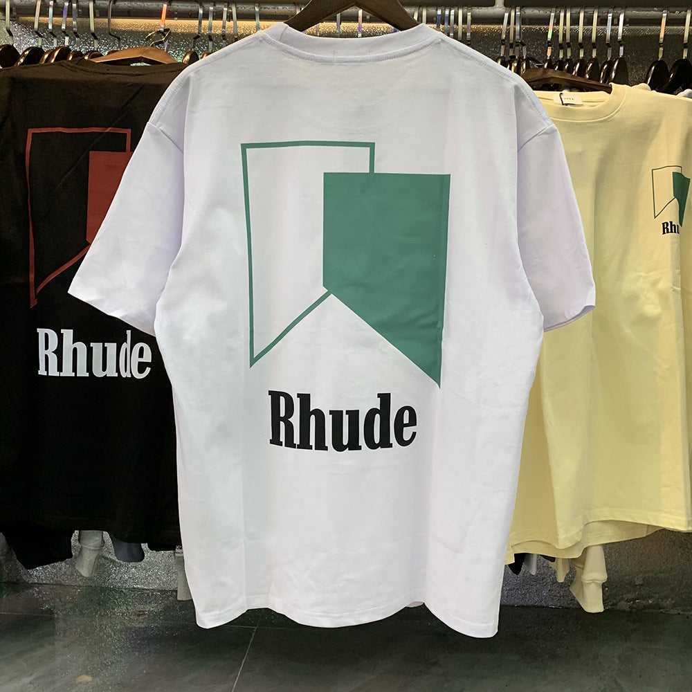 Rhude T-shirt Micro Standard Geometric Square Color Matching Printed Short Sleeve T-shirt