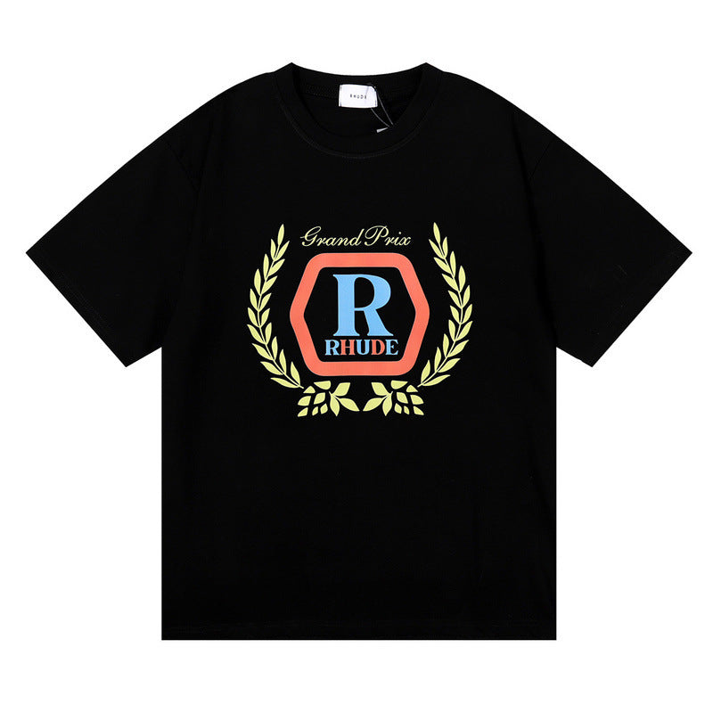 Rhude T-shirt Micro Label Wheat Ear Letter Print Short Sleeve T-shirt
