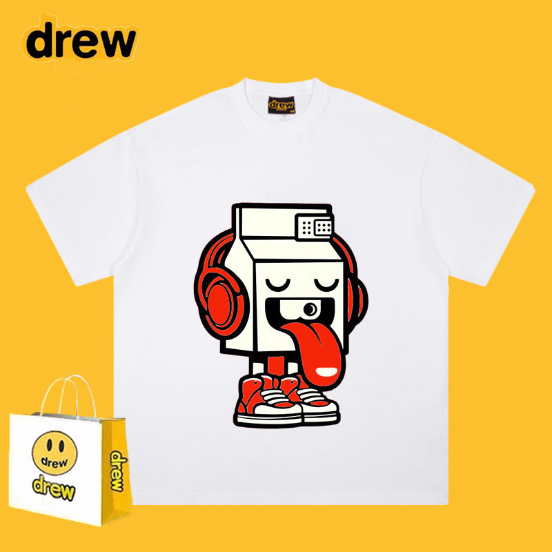 Drew T-shirts Cotton Short Sleeve Cartoon Graffiti
