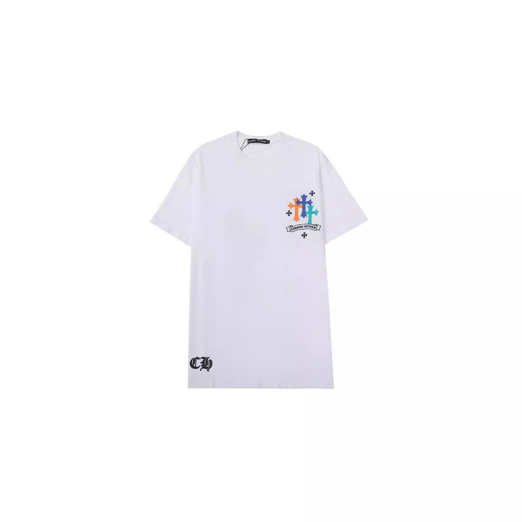 Chrome Heart T Shirts Croix Cross Color Leather Printed Short Sleeve T-Shirt