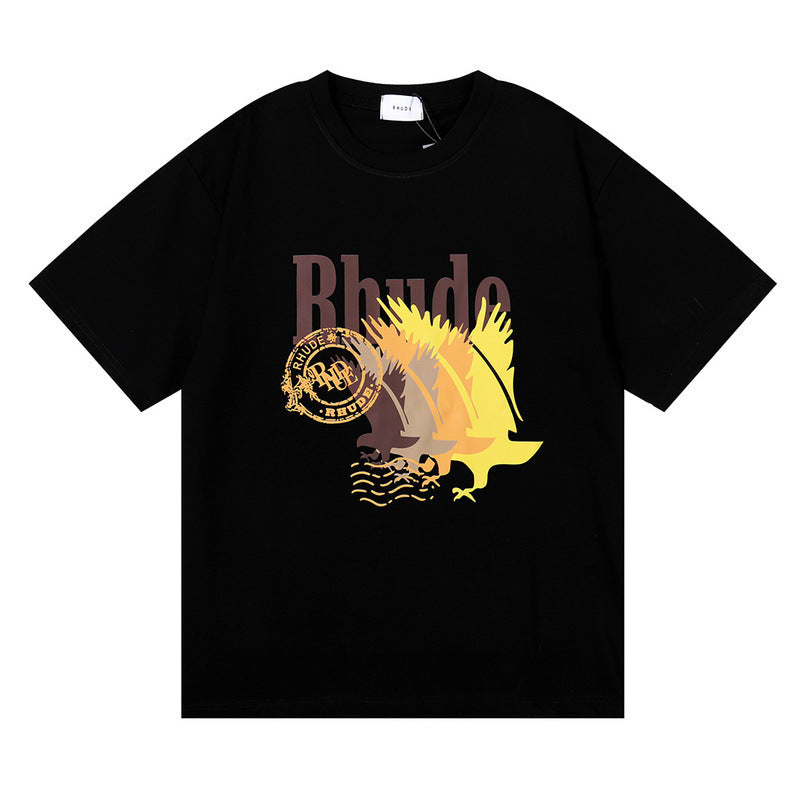 Rhude T-shirt gradual change color bird print short sleeve T-shirt