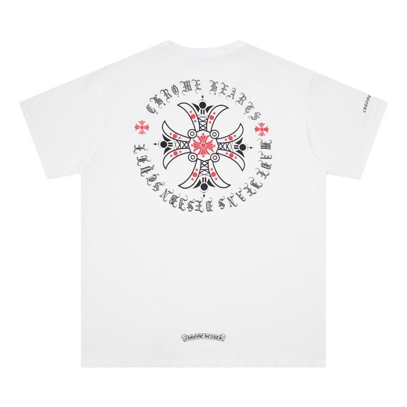 Chrome Heart T Shirts Red Cross Sanskrit Letter Short Sleeve T-Shirt