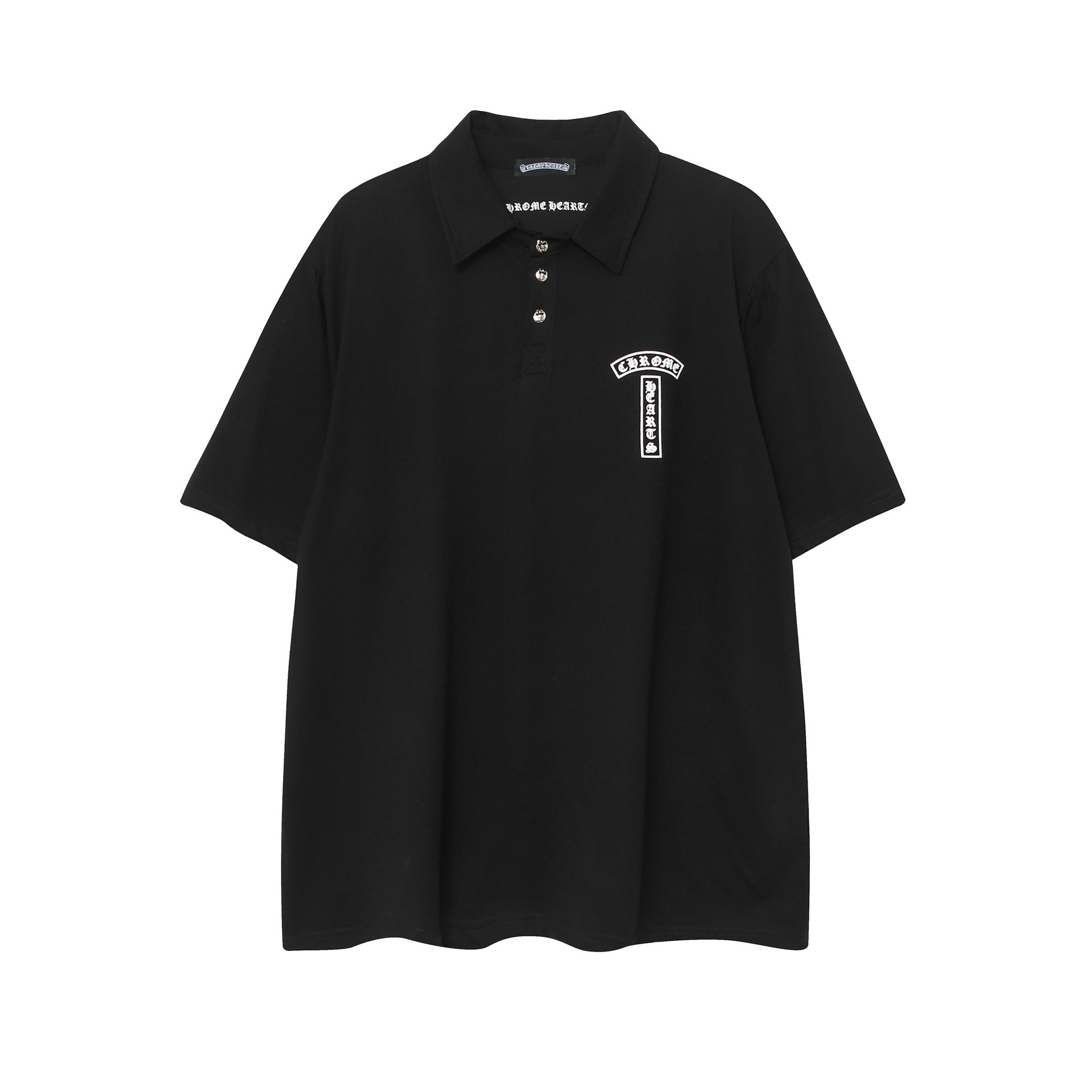 Chrome Heart T Shirts Sanskrit horseshoe print lapel polo shirt versatile short sleeve