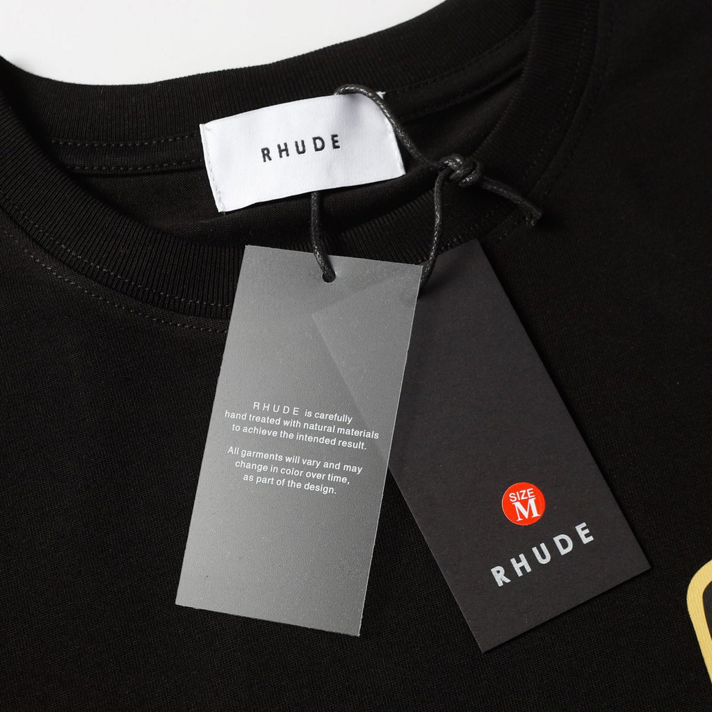 Rhude T-shirt Striped Sunset Snow Mountain Print Short Sleeve T-shirt