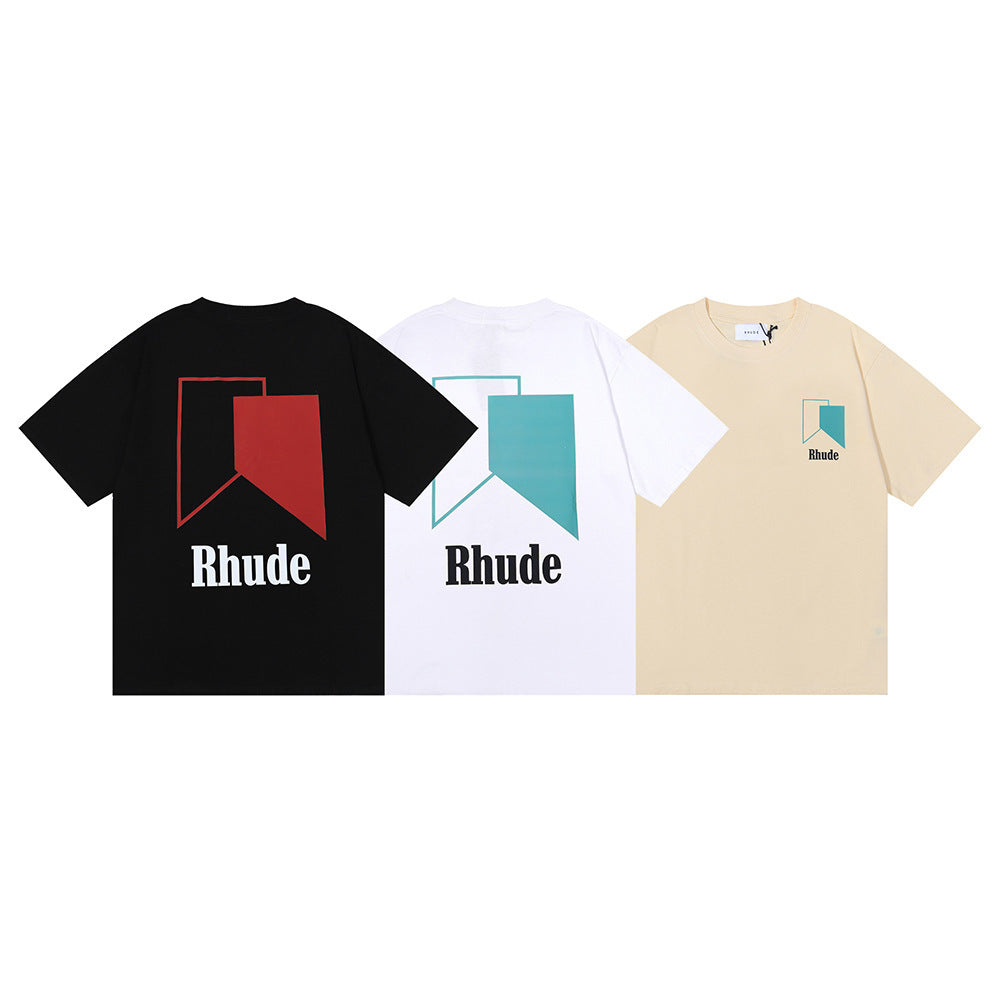Rhude T-shirt Micro Standard Geometric Square Color Matching Printed Short Sleeve T-shirt