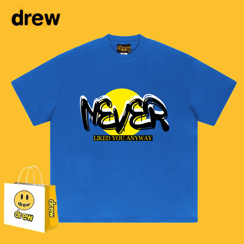 Drew T-shirts Smiley Face Short Sleeve Loose round Neck Short Sleeve