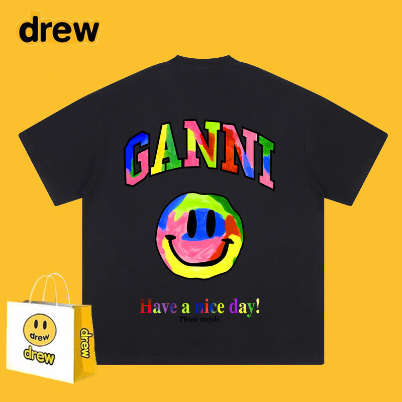 Drew T-shirts Graffiti Smiley Face Short Sleeve Loose Men