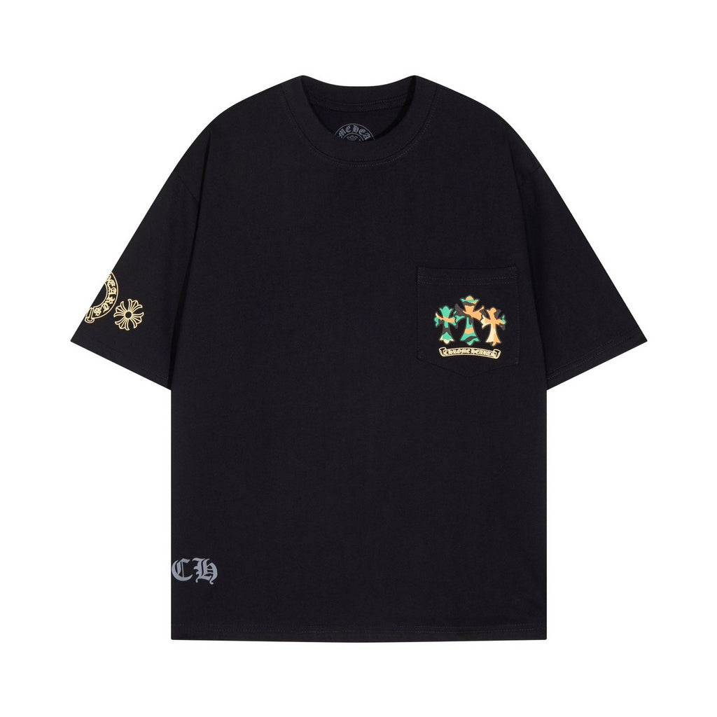 Chrome Heart T Shirts Cross Color Printed Short Sleeve T-Shirt Loose