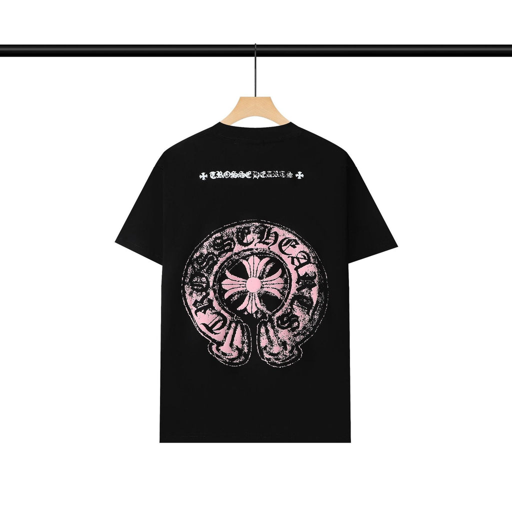 Chrome Heart T Shirts Chrome Hearts Pink Sanskrit Print Short Sleeve T-Shirt