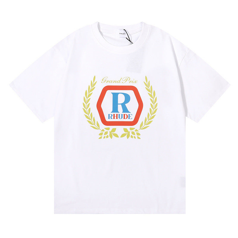 Rhude T-shirt Micro Label Wheat Ear Letter Print Short Sleeve T-shirt