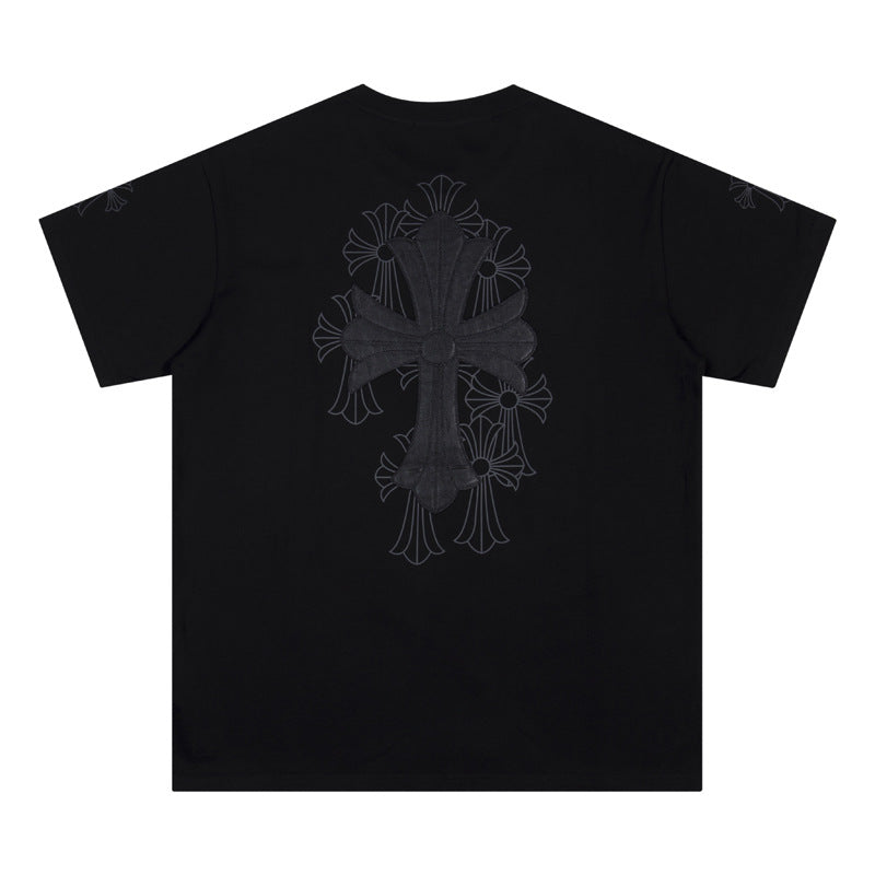 Chrome Heart T Shirts Croix Cross Color Embroidery Printed Short Sleeve T-Shirt Loose