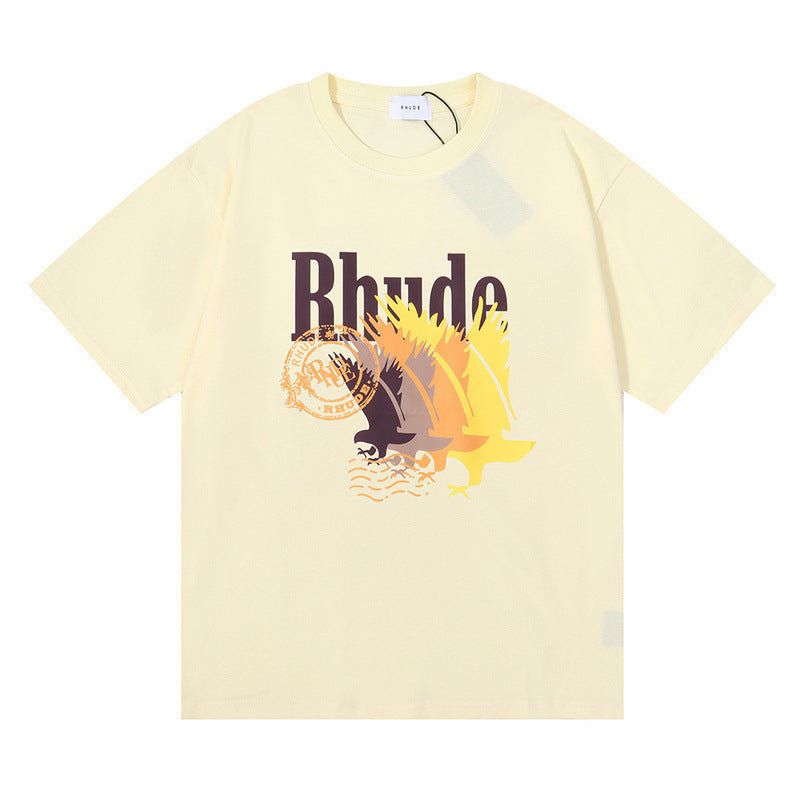 Rhude T-shirt gradual change color bird print short sleeve T-shirt