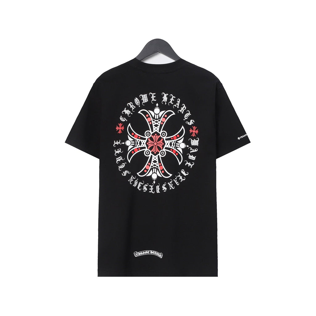 Chrome Heart T Shirts Croix Cross Leather Printed Short Sleeve T-Shirt
