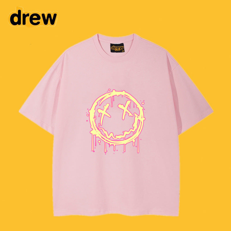 Drew T-shirts Flame Smiley Face Short Sleeve Print