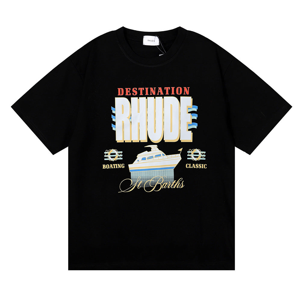 Rhude T-shirt Micro Label Yacht Print Short Sleeve T-shirt