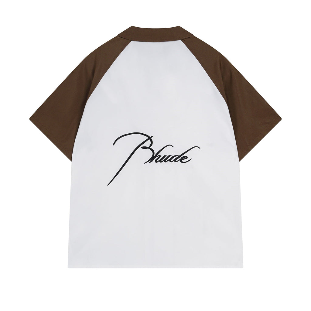 Rhude T-shirt Pocket Letter Embroidery Color Matching Short Sleeve Shirt