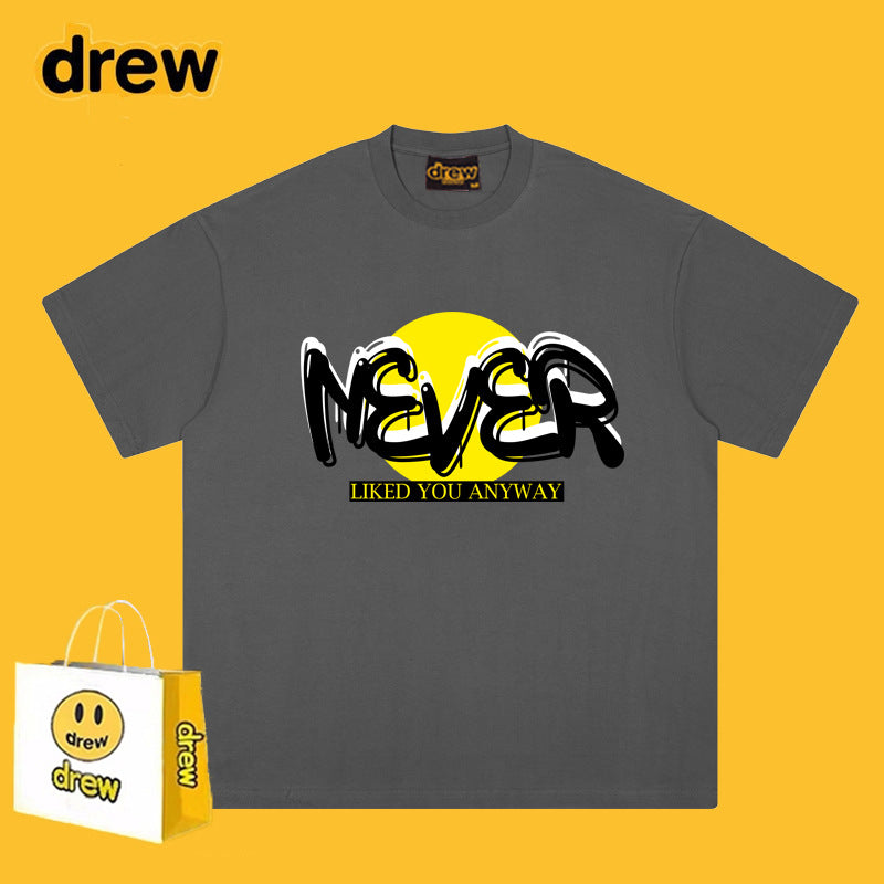 Drew T-shirts Smiley Face Short Sleeve Loose round Neck Short Sleeve