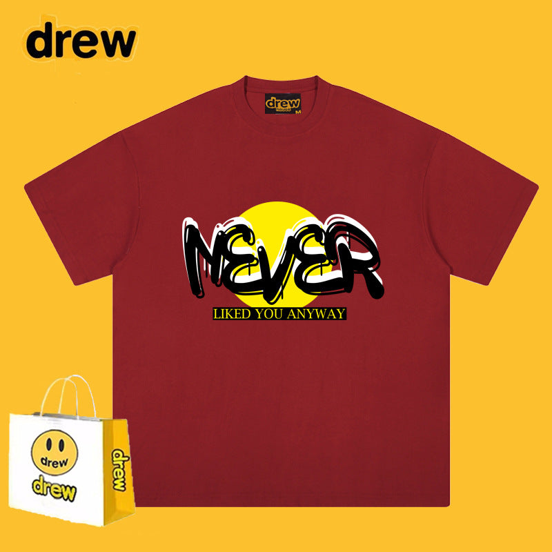 Drew T-shirts Smiley Face Short Sleeve Loose round Neck Short Sleeve