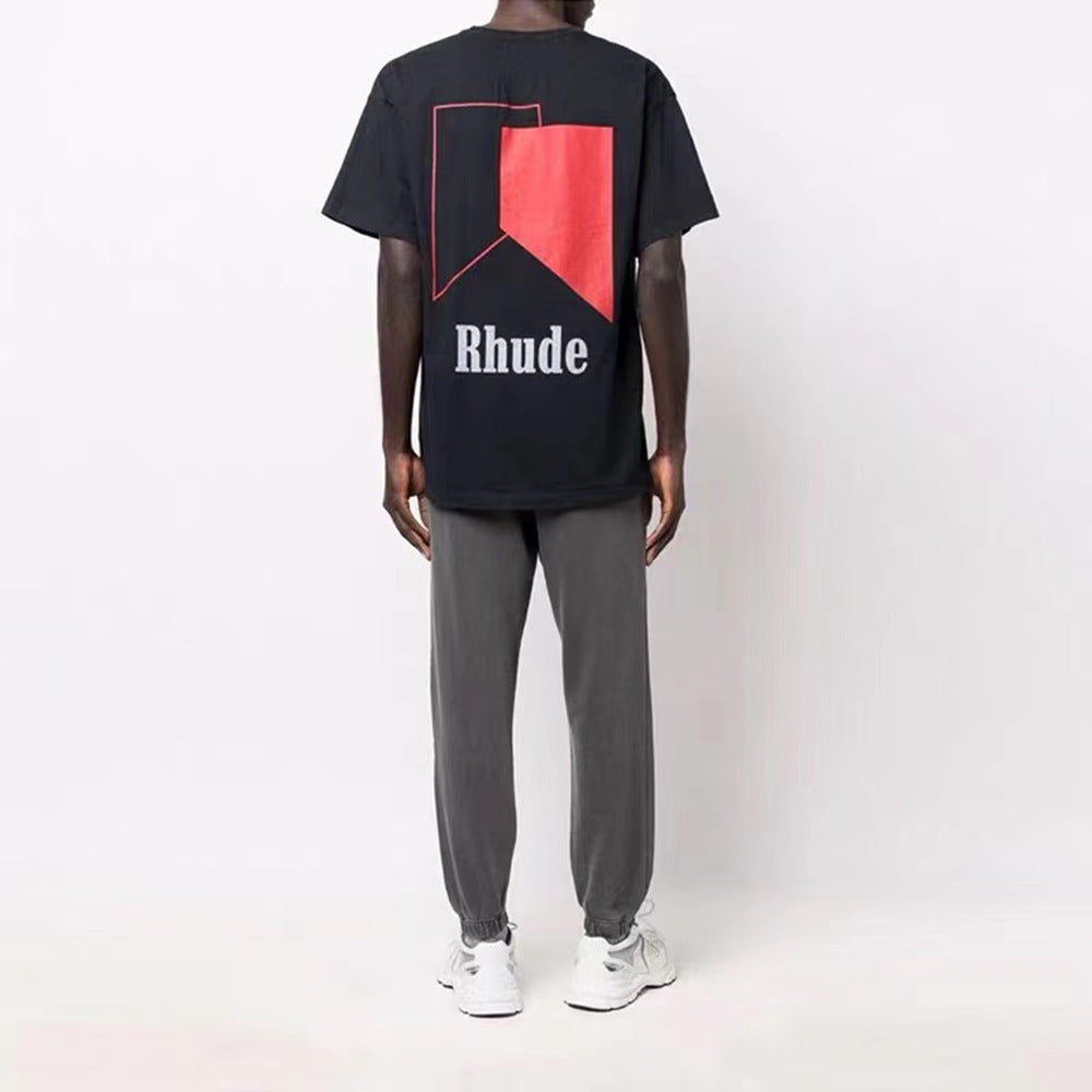 Rhude T-shirt Micro Standard Geometric Square Color Matching Printed Short Sleeve T-shirt
