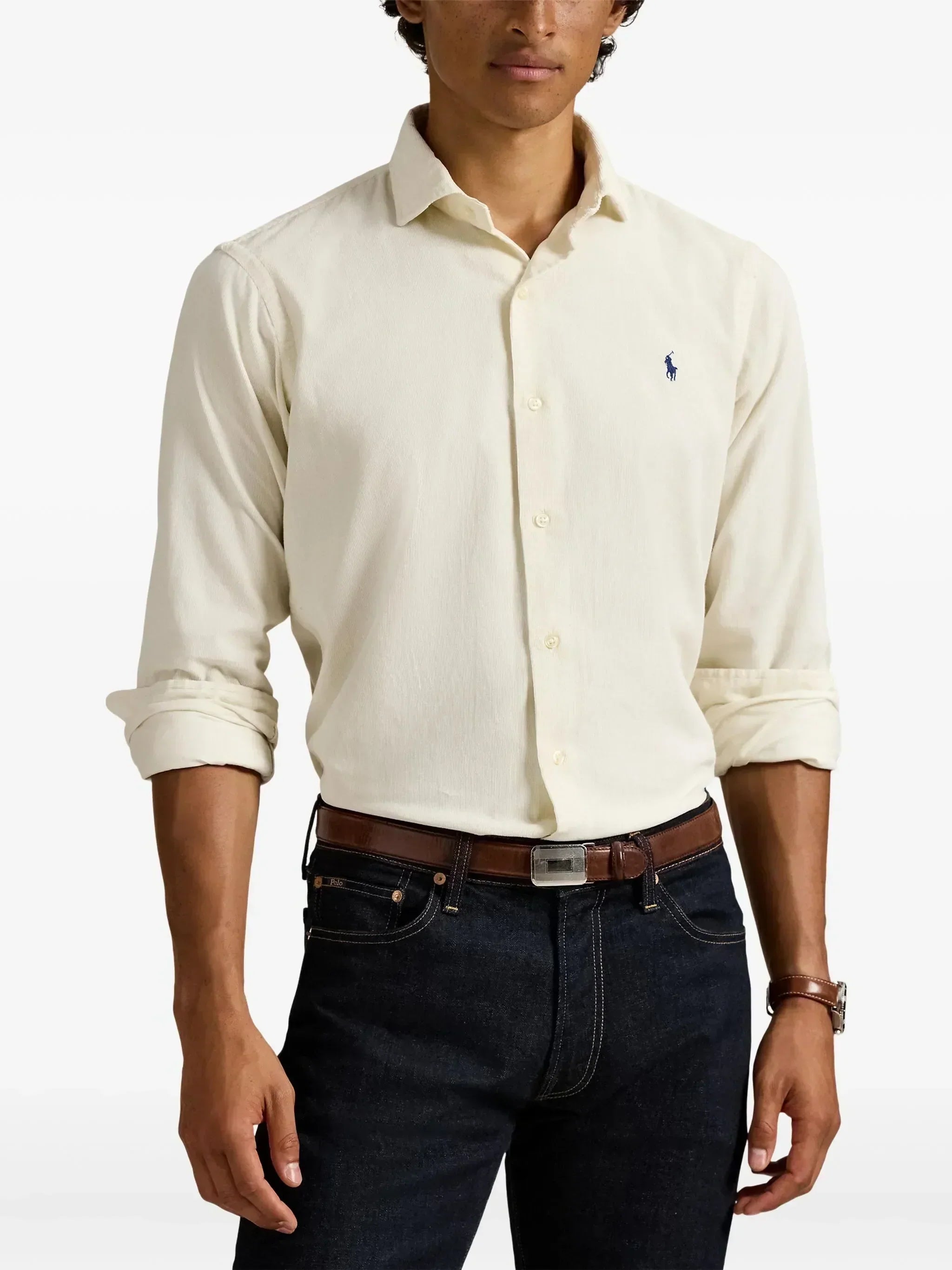 RALPH LAUREN Regular Fit Corduroy Shirt Cream White
