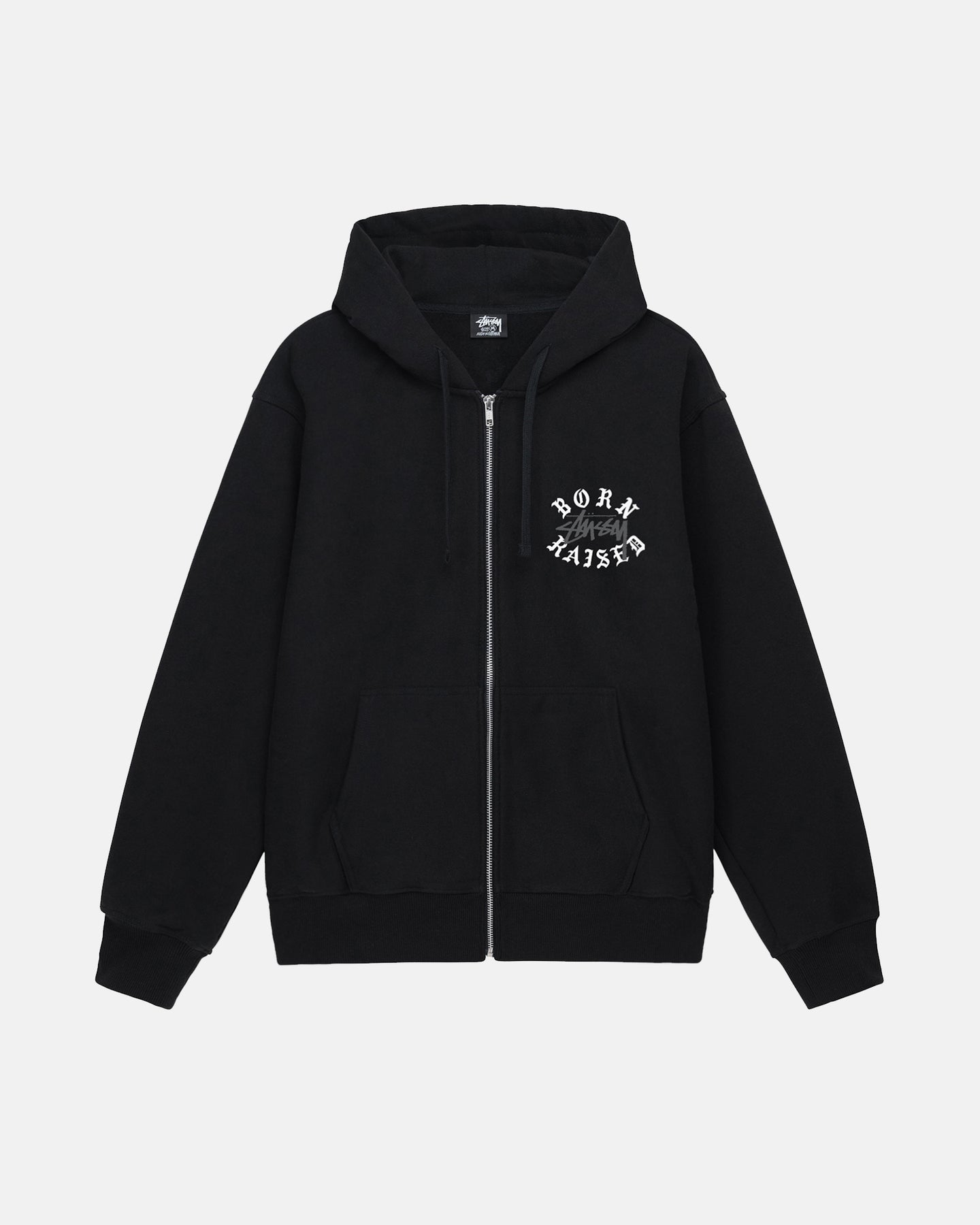 STUSSY & BORN X RAISED LOGO ZIP HOODIE BLACK