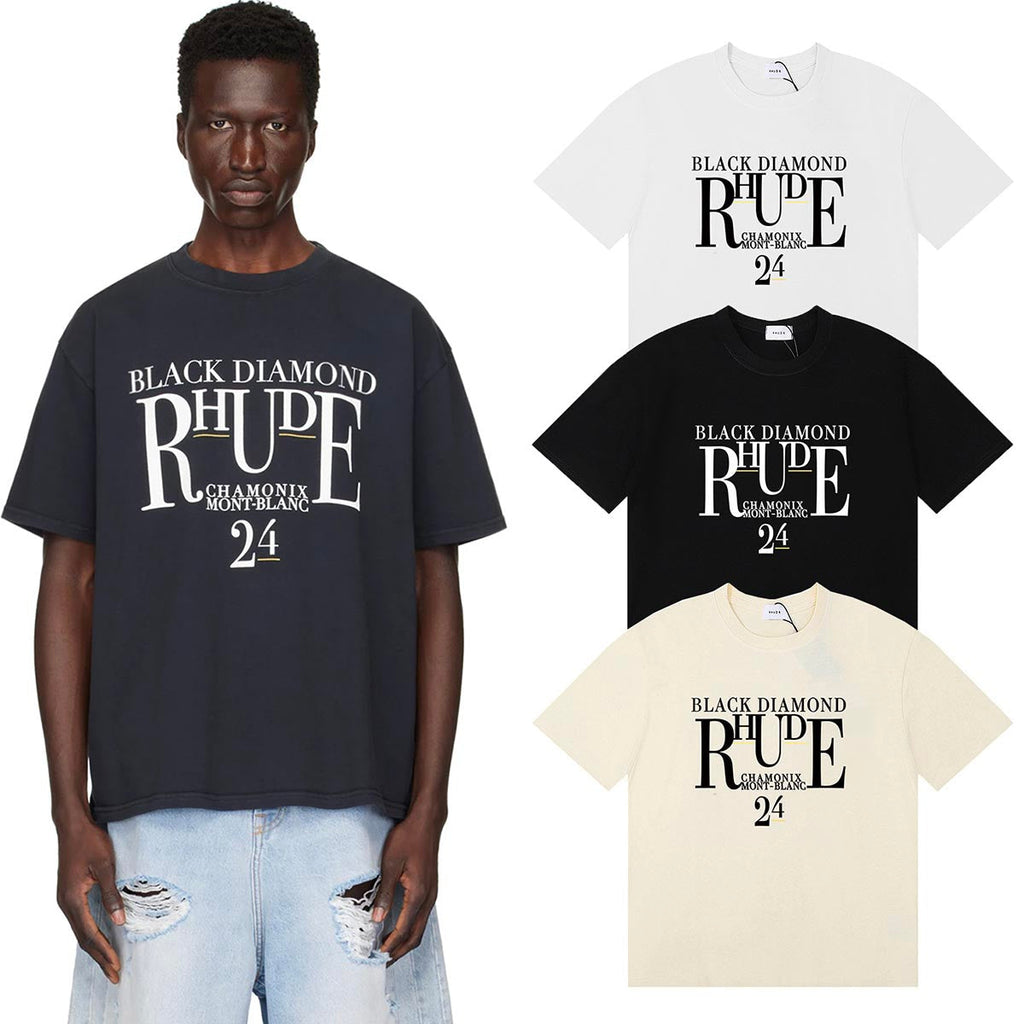 Rhude T-shirts Diamond Solid Color Letter Printing Cotton Casual Short Sleeve Men and Women