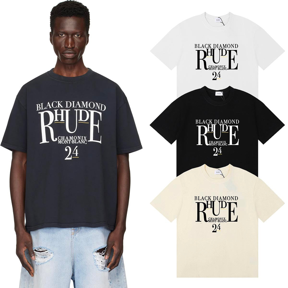 Rhude T-shirts Diamond Solid Color Letter Printing Cotton Casual Short Sleeve Men and Women