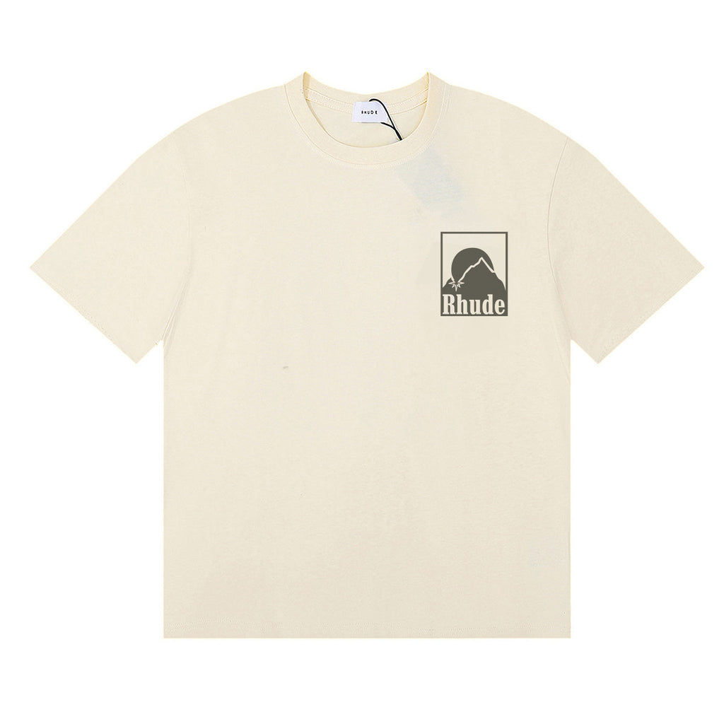 Rhude T-shirts Moon Badge Printing Cotton Casual Short Sleeve Men and Women